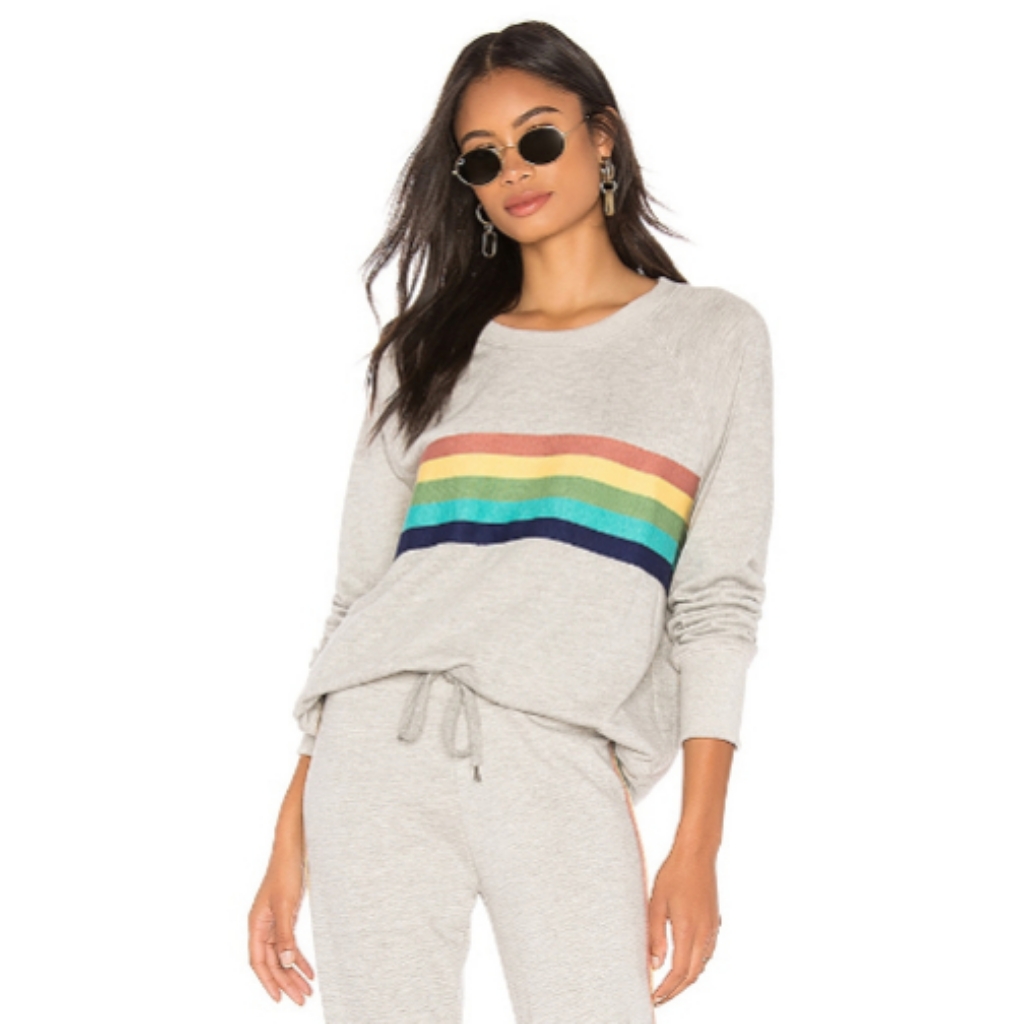 Sundry Rainbow Stripes Raglan Pullover